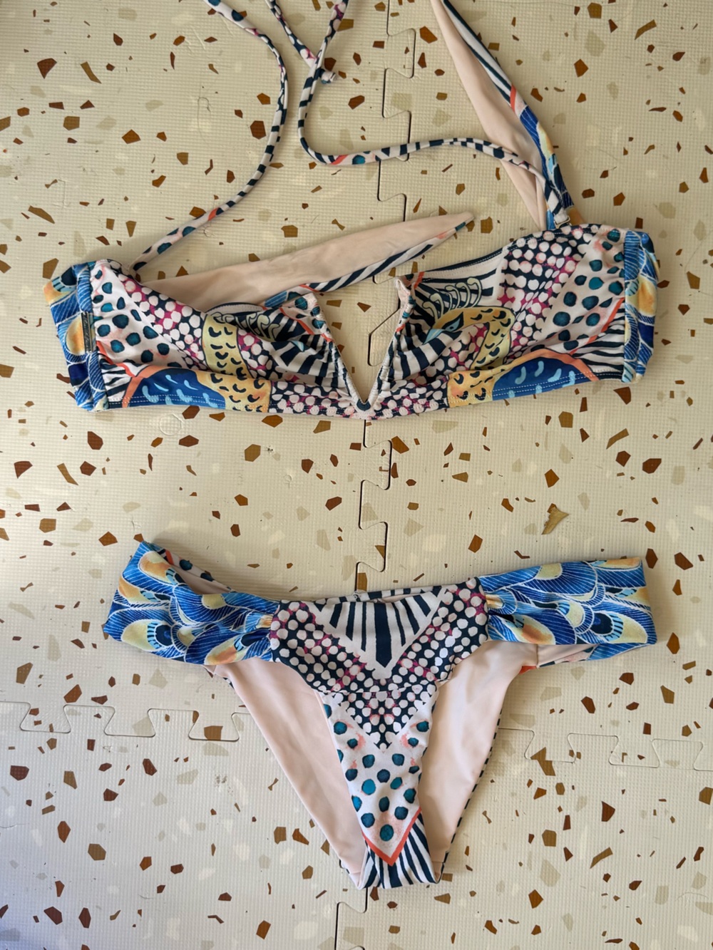 Mara Hoffman Light Pink Peacock Bikini (Top - L; Bottoms - M)
